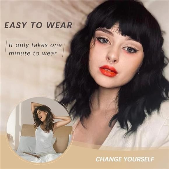 BLACK Wavy Wigs with Bangs Women’s
